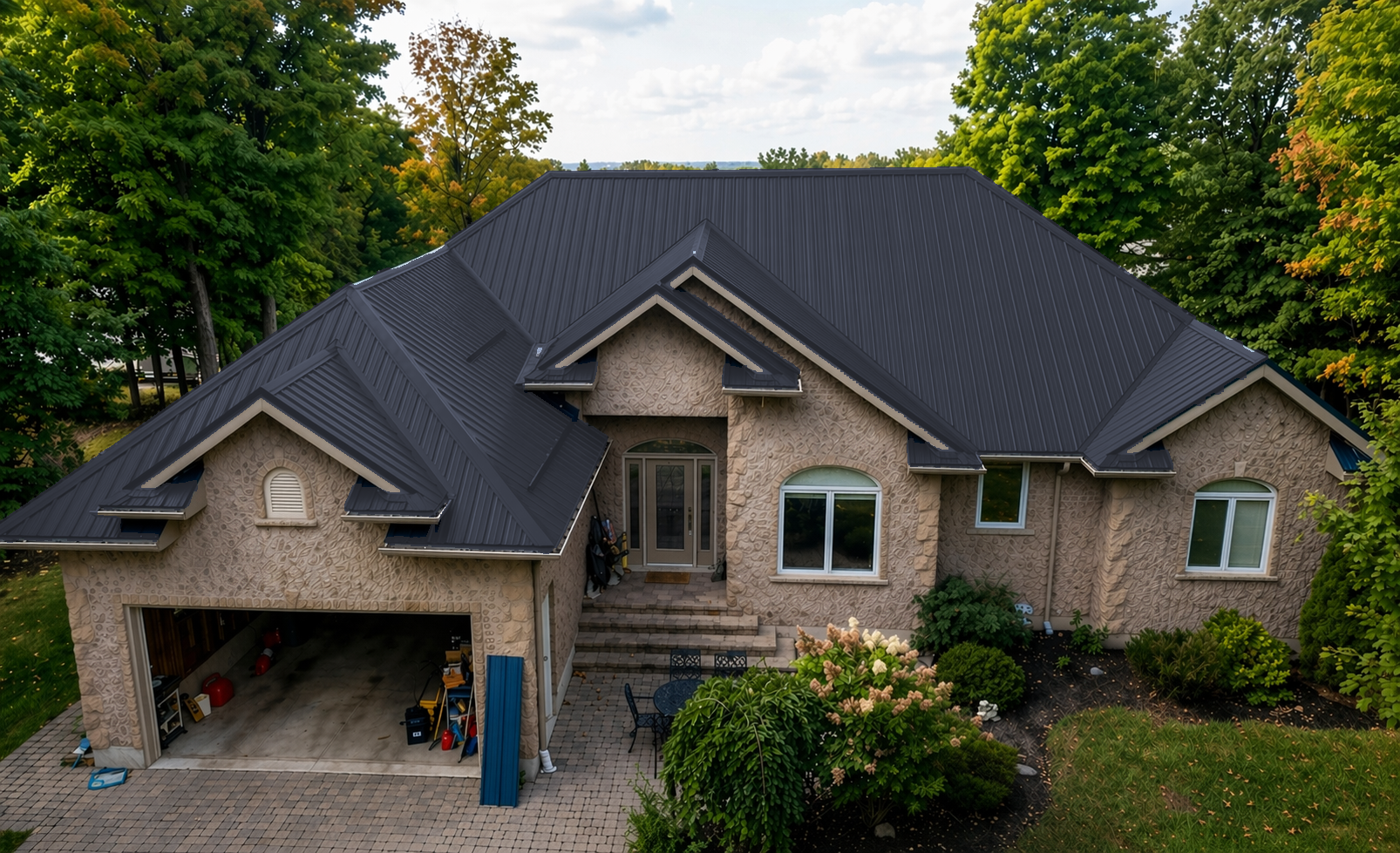 House example with a charcoal roof.